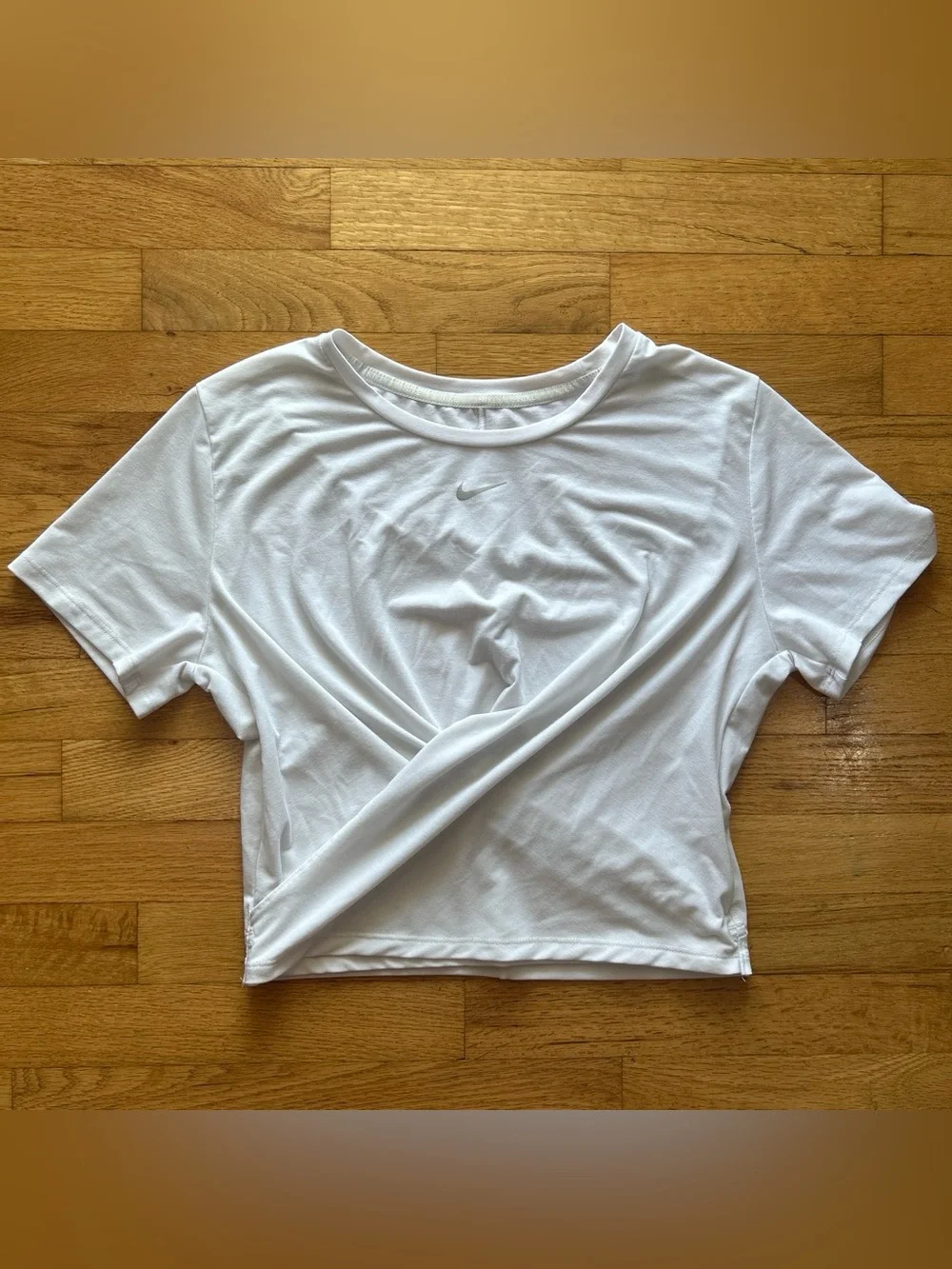 Nike White Twist-Front Short Sleeve Crop Tee